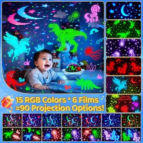 One Fire Sensory Toys for Autism, [6 Films + 90 Effects] Star Projector Night Light, [3 Brightness + 360° Rotate] Night Light Kids, Baby Sensory Toys for Babies, Galaxy Projector, Kids Gifts — view 3