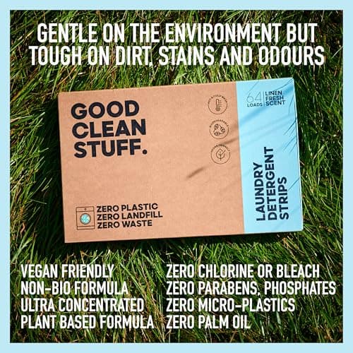 Good Clean Stuff Laundry Detergent Strips Sheets 64 loads Eco Ultra-Concentrated Non-Bio Linen Fresh Scent for Machine and Hand Washing — view 4