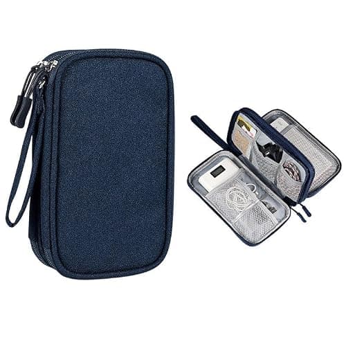 Portable Cable Organiser Bag Travel Organiser Double-Layer Cable Organiser Bag All-in-One Electronics Case for Tech Accessories, Charger, Power Bank, Earphone, Holiday Essentials for Men Women - Blue — view 2