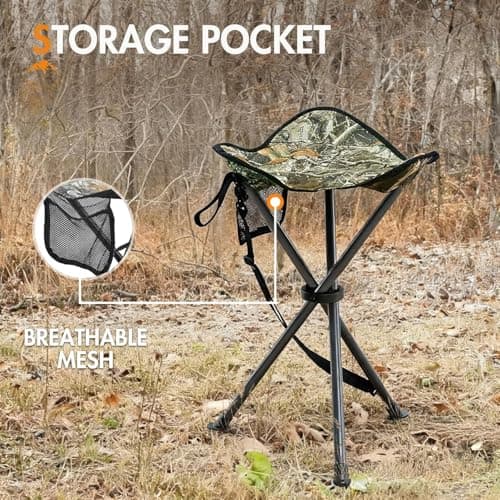 Portal Folding Stool Tripod Camo Small Camping Chair Collapsible Portable Lightweight Fold away Stool Pop up Travel Seat for Hunt Hiking Backpacking Fishing Walking Events Festival Load 102KG — view 4