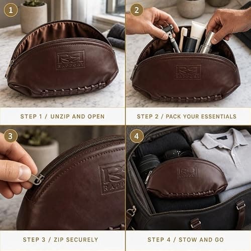 MM Mens Leather Rugby Ball Wash Bag Black Travel Toiletry — view 2