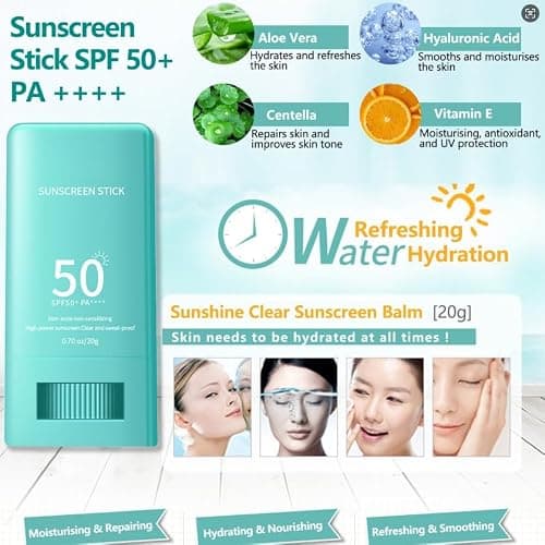 Spf 50 Sunscreen Stick - Moisturizing Sunblock Stick Pa++++ - Factor 50 Sun Cream for Face & Body - Mini Travel Size Sunscreen - Roll on Suncream with Centella Aloe Vera Vitamin E — view 2