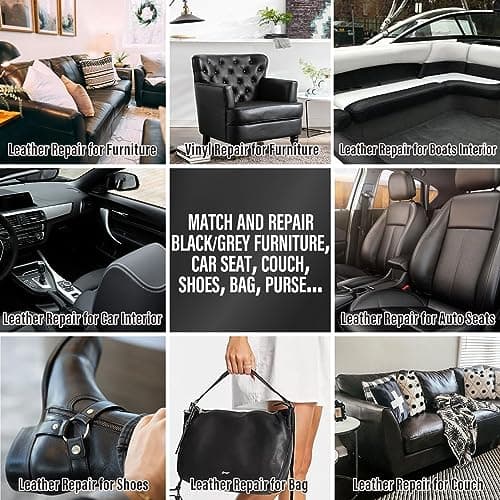 Black Leather and Vinyl Repair Kit - Restorer of Your Furniture, Car Seats, Sofa, Jacket, Purse, Belt, Shoes | Genuine, Italian, Bonded, Bicast, Pu Leather |No Heat Required | Repair & Resto (Black-1) — view 6