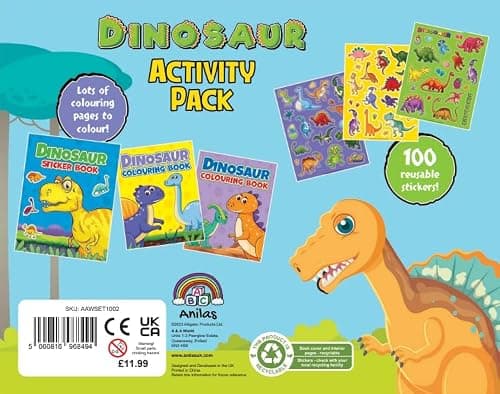 Anila's Dinosaur Activity Pack with Colouring Books, Sticker book, Stationery Set, Colouring Pencils & 100 Reusable Stickers.(Perfect for children aged 3-8). — view 3