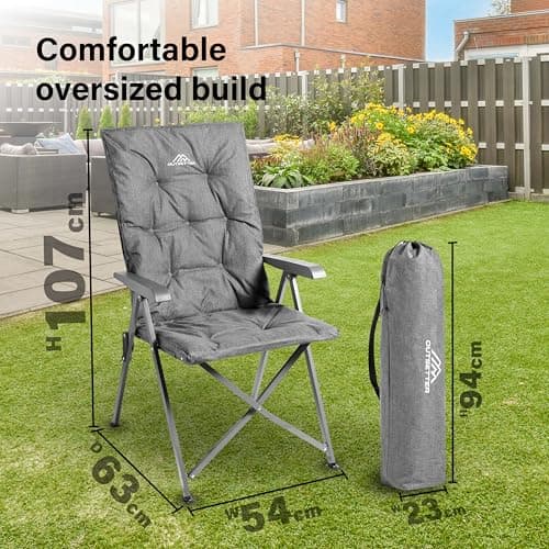 Luxury Adjustable Camping Chair for Adults Heavy Duty Outdoor 4-Position High Back Oversized Garden Padded Folding Chair for Caravan Dining Beach Picnic Fishing 150kg Load Capacity Grey — view 2
