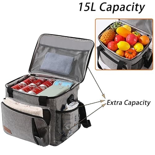 15L Cooler Bag Thermal Insulated Picnic Family Lunch Bag Waterproof Cool Bags Large Shopping Bag for Beach Picnic Camping Travel Grey — view 2