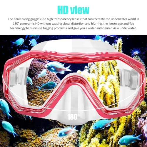 HINATAA Dry Snorkel Set, Multi-Colors 180° Wide View Anti-Fog Diving Goggle and Silicone Anti-Leak Dry Snorkel Tube, Profession Snorkeling Gear, Easy Breath Snorkel Mask for Adult and Teenagers (Red) — view 2