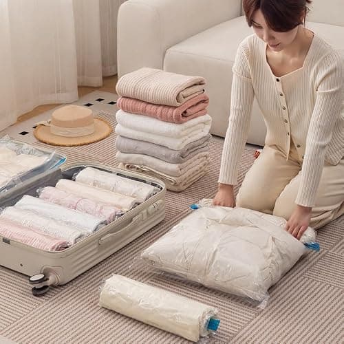 Roll up Compression Bags No Pump, No Vacuum Compression Bags, Space Saver Vacuum Storage Bag, No Need For Pump Roll-Up Air Removal for Luggage & Home Storage, Pack of 5 (40 * 50CM) — view 5