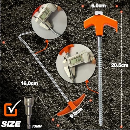 Tent Pegs Metal Heavy Duty, 12 Pack 8-Inch Hard Ground Screw in Tent Pegs — view 3