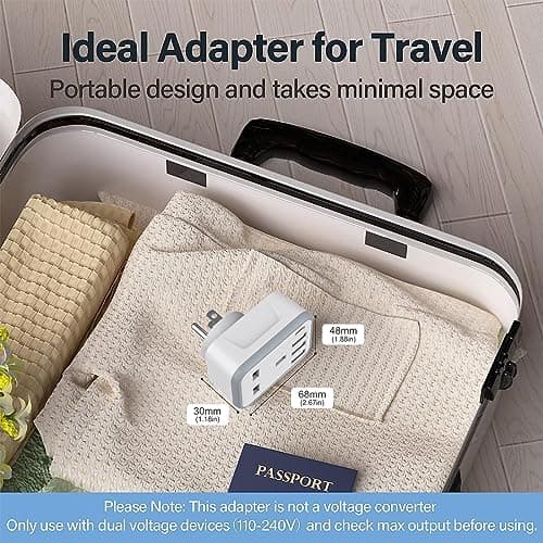 Loydia UK to US Plug Adaptor, 2 pack USA Travel Adapter with 3 USB &1 USB C Ports, 5 in 1 US Plug Adapter from UK to USA, Canada, Thailand, Mexico, Colombia (Type B) — view 6