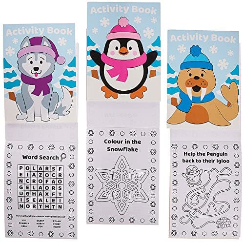 Baker Ross FX361 Winter Mini Activity Books - Pack of 12, Entertaining Travel Activities, Xmas Party Favours, and Colouring Books for Children, Winter