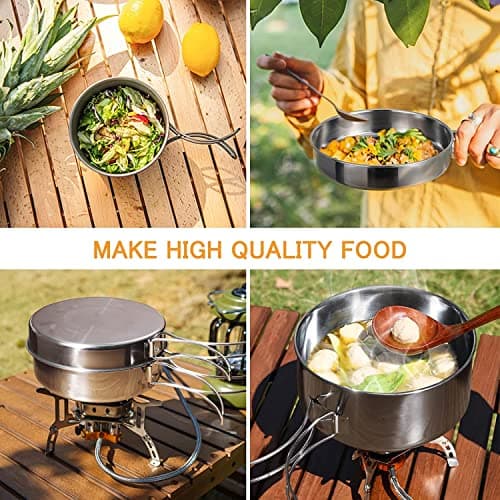 4Pcs Camping Cookware Set, Portable Stainless Steel Camping Cookware Mess Kit Outdoor Camping Cookware Kit Lightweight Pot for 2-3 People Kids Outdoor Camping Hiking Backpacking Travel — view 5