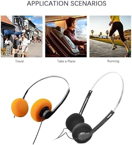 Wwyan Black Retro Over-Ear Earphones,Mini Stereo Lightweight Headphones with Cord,Hi-Fi Stereo Earphone Headset,80s 90s Vintage Headset Wired, and Earbuds Headphones — view 5