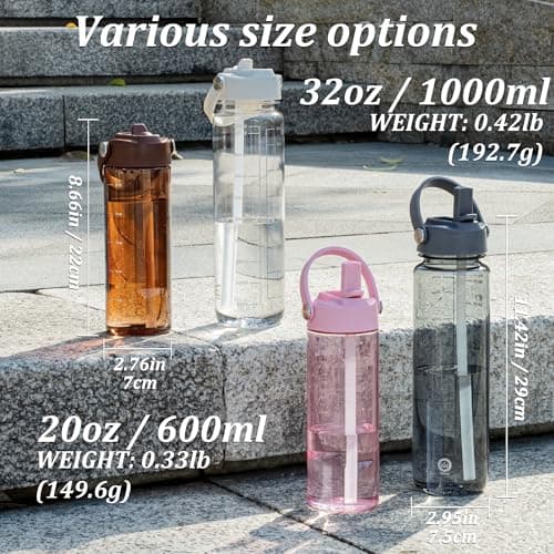 GOPPUS 1000ml/32oz Clear Water Bottle with Straw, Tritan Leakproof Sports Drinking Bottle, BPA Free Wide Mouth Gym Bottle with Handle and Measurement Marks for School, Gym, Travel (Transparent) — view 2