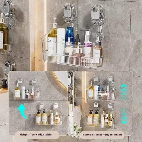 No-Drill Bathroom Suction Storage Box, Large Capacity & Strong Load-Bearing, Glacier Pattern Suction Cup Shower Caddy Hanging Shower Shelf Heavy Duty Organizer (Gold) — view 5