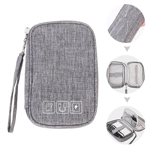 Small Electronic Accessories Organizer, Handhled Acopton Universal Compact Travel Digital Accessories Storage Bag for Portable Charger, Cables, Earphone, Cord, SD Card, Phone (Gray)