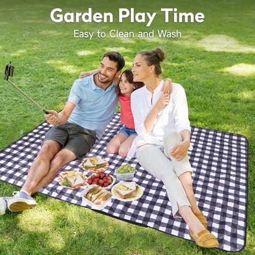 200x150CM Foldable Waterproof Picnic Mat with Carry Handle, Washable and Sandproof Outdoor Beach Blanket, Non-Slip Design for Garden, Camping, Hiking and Travel Use (Blue) — view 5