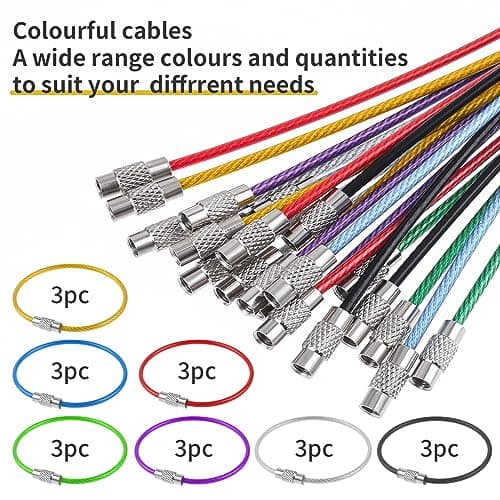 DIVINA VITAE 21 Pcs Wire Keychain Cable Stainless Steel Cable Key Ring 2mm 6 Inch Wire Key Ring for Luggage Tags Students, Office, Home, Outdoor Travel (Multicolor) — view 3