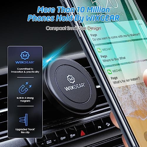WixGear Magnetic Phone Holder for Car, [2 Pack] Universal Air Vent Magnetic Phone Mount for Car, Car Phone Holder Mount for Cell Phones and Mini Tablets with 4 Metal Plates — view 4