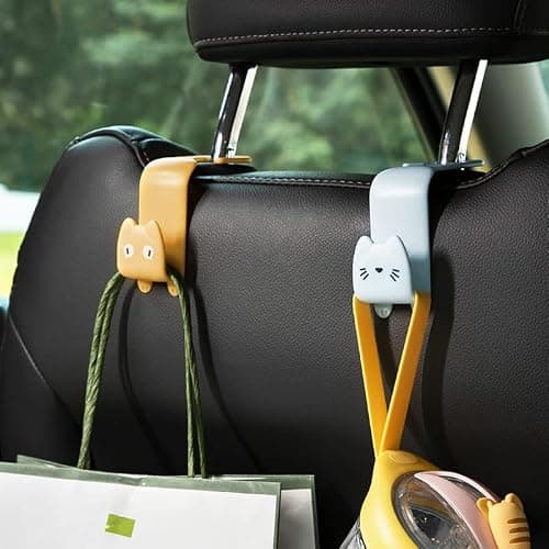 Gouccpu Auto Hooks, 2 Pack Car Storage Organiser Bag Hooks, Universal Auto Backseat Handbag Hooks, Multifunctional Car Back Seat Headrest Hanger for Hanging Bag Handbag Grocery Bags (Yellow) — view 4
