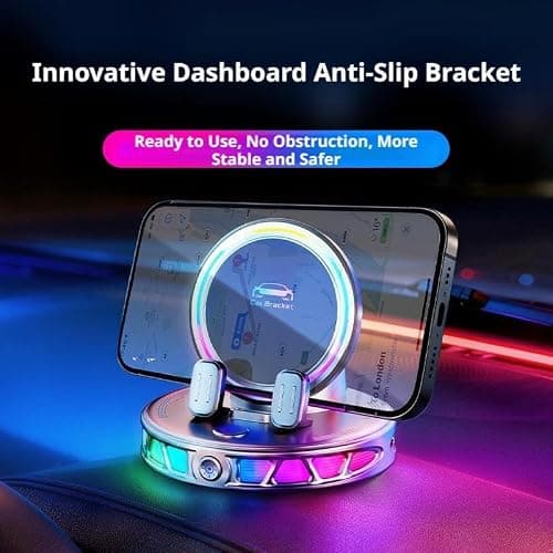 RGB Ambient Light Wireless Car Charger, 15W Auto-Clamping Wireless Charging Phone Holder with Vacuum Suction Cup, Fast Charging, 360° Rotating Car Mount Charger with 7-Color RGB Light — view 4