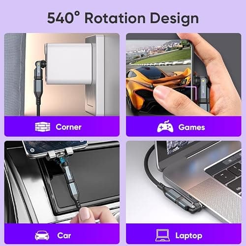 REFLEX CAMERA Twin Pack 540° Rotating Magnetic USB Adapter, 240W Fast Charge, 5A, Data Transfer, Smart Chip, LED Indicator, Aluminum Alloy USB-C to USB-C Connector (2-Pack) — view 6