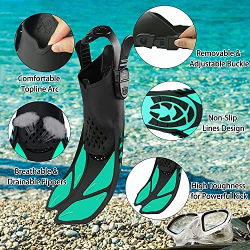 Adults Mask Snorkel Fins Set, Snorkeling Gear for Adult with Fins, Snorkel Sets with Flippers, Adult Anti Leak Scuba Gear with Adjustable Fins Diving Mask Full Dry Top Snorkel with Travel Bags — view 6