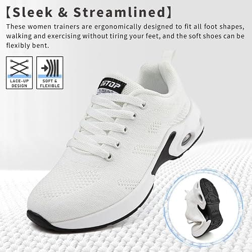 Womens Trainers Running Shoes Air Cushion Arch Support Sneakers Platform Trainers Ladies Walking Shoes Mesh Breathable Lightweight Sport Sneakers Outdoor Gym Athletic Tennis Jogging White — view 3