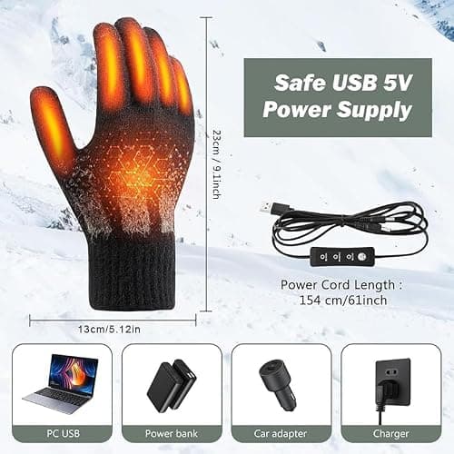 Fransande USB Heated Gloves Liners and Lanyard Electric Rechargeable Battery Heat Gloves Thermal Gloves for Freezer Work Skiing Cycling Motorbike Driving Hunting Skateboarding Athritis — view 6