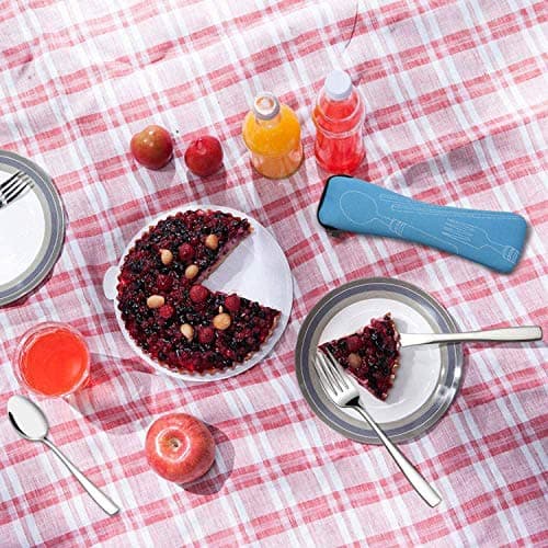 Prettyui Silverware Cutlery Set Stainless Steel with Organizer Bag Travel Camping Flatware Dinnerware Tableware Kit with Storage Lunch Box for Picnic School Knife Fork Spoon Set Blue Case（3 Pack） — view 3