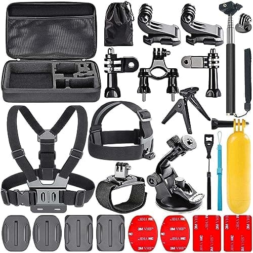 Navitech 18 in 1 Action Camera Accessories Combo Kit with EVA Case Compatible With ACTIVEON CX Gold Action Camera (Black Gold)
