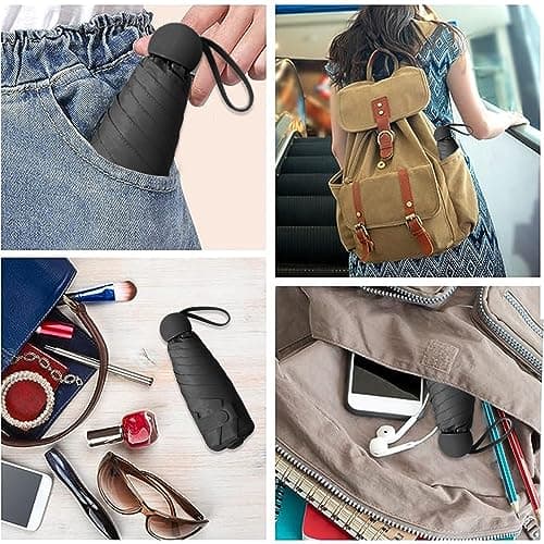 YZDZSW 6 Ribs Windproof Compact Umbrella, Small Umbrella for Handbag, Black — view 4