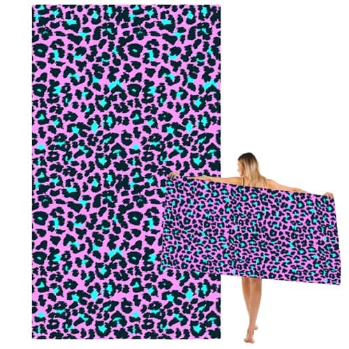 Mienocol Large Quick Dry Microfibre Beach Bath Towel for Adult,Purple Leopard Print Sand Free Beach Towel with Bag,Lightweight Gym Yoga Sports Towel,Compact Travel Summer Beach Towel for Women Men