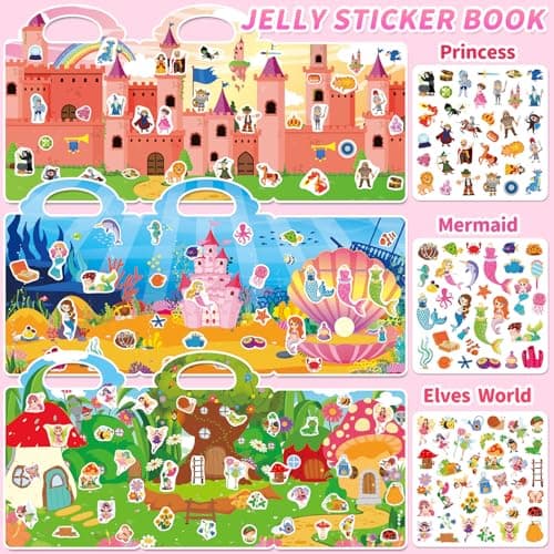 6 Sets Reusable Sticker Book for Toddlers 3-6, Jelly Sticker Books for Toddler, Travel Sticker Activity Toys for Kids 3 4 5 6 Years Old Girls — view 3