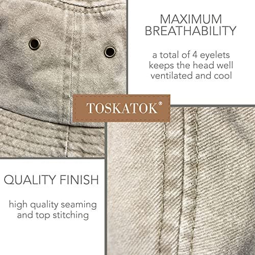 TOSKATOK Pure Washed Cotton Bucket hat UV Sun Protection Breathable Beach Holiday Travel Hat-STONE-60 — view 3