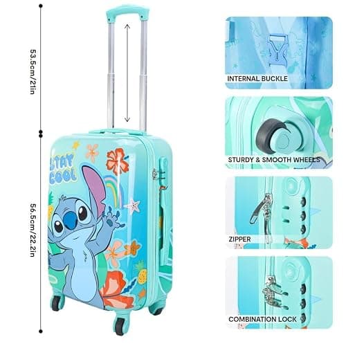 Kids Hard Shell Stitch Trolley Suitcase 57 x 39 x 22cm | Lightweight Children's Travel Luggage Case | Durable Cabin Style Rolling Suitcase | 10kg Capacity Travel Bag for Boys & Girls — view 2