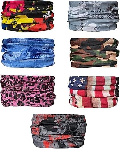 Set of 7 Pack B Assorted Outdoor Neck Warmers for Unisex Winter Neck Gaiter Soft Cozy Easy Care Polyester Face Cover Tube Scarf for Cycling Travel Sports Cold Weather (1 Assorted Pack, One Size)