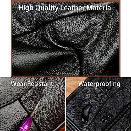 BSITSSS Genuine Leather Bum Bag, Waterproof Fanny Pack Waist Bag, Casual Travel Bumbag, Waist Packs as Travel Holiday Money Belt, Dog Walking Fashion Bum Bag and Running Fanny Pack(Black) — view 3