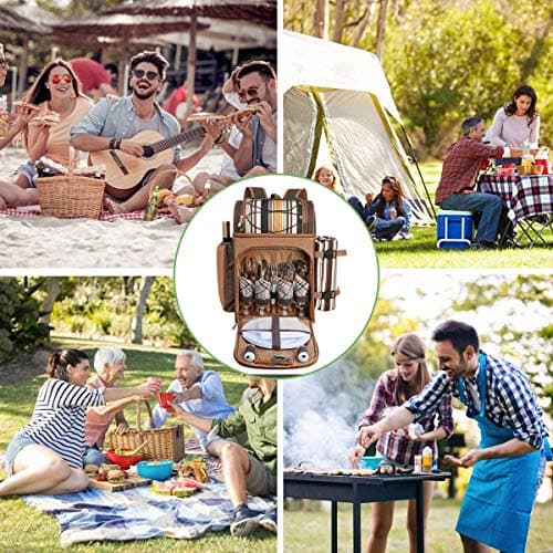 Hap Tim Picnic Basket Backpack for 4 Person with Insulated Leakproof Cooler Bag, Wine Holder, Fleece Blanket, Cutlery Set,Perfect for Beach, Hiking, Camping, BBQs, Family and Lovers Gifts(36079) — view 5