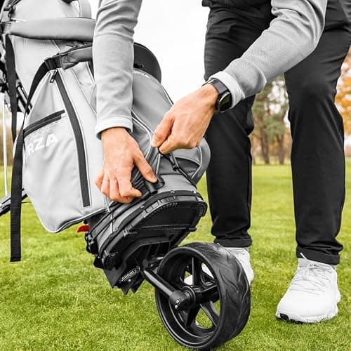 FORZA 3-Wheel Golf Trolley | Lightweight Aluminium Push Trolley with Ergonomic Handle, Foot Brake, Umbrella Holder & Foldable Design | Compact Golf Bag Transport — view 5