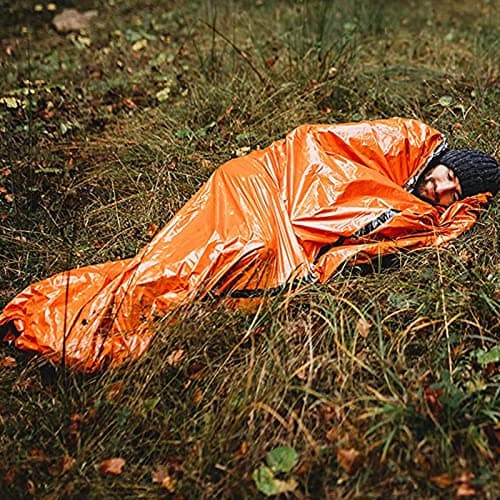 Portable Emergency Sleeping Bag: Reusable Survival Bivvy Sack, Lightweight Waterproof Emergency Rescue Blanket with Compass & Whistle Heat-Repellent, Cold Protection for Camping, Hiking - 1 pack — view 4