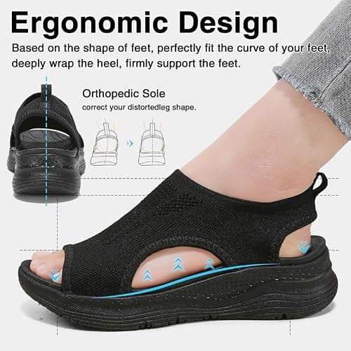 ziitop Sandals Womens Summer Washable Slingback Orthopedic Slide Sport Ladies Walking Sandals Womens With Arch Support Wedge Platform Walking Shoes Casual Thick Bottom Comfy Beach Shoes — view 2