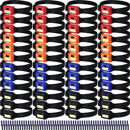 Kittmip 48 Pack LED Headlamp Flashlight Bright Waterproof Head Lamp Torch Cob Flood Head Light Bulk 800 lumens with 3 Modes 144 AAA Batteries for Adult Kids Running Camping Night Survival, 4 Colors