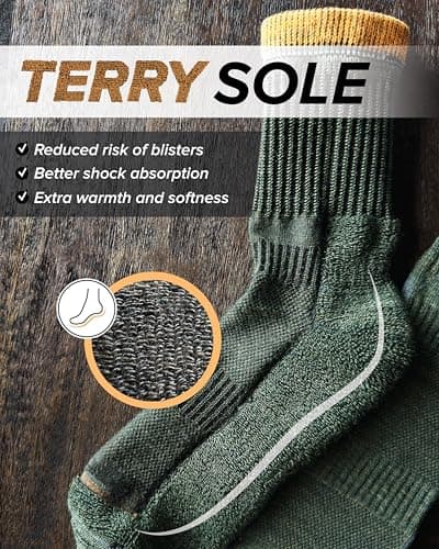 vitsocks Men's Outdoor Hiking Walking MERINO WOOL Thick Boot Socks, Anti-Blister Cushioned Warm Wicking Trekking Camping, 2-pack: olive grey, 9.5-12 uk — view 6