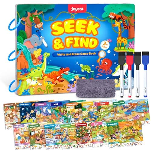 JoyCat Seek & Find Game Books - Wipe Clean Reusable Book for Kids Ages 3-8