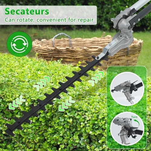 8 in 1 Petrol Garden Multi Tool, 52CC Gas Powered Weed Eater with Brush Cutter, Hedge Trimmer, Pole Chainsaw & Auxiliary Wheel for Grass Hedge Tree Cutting (Orange) — view 4