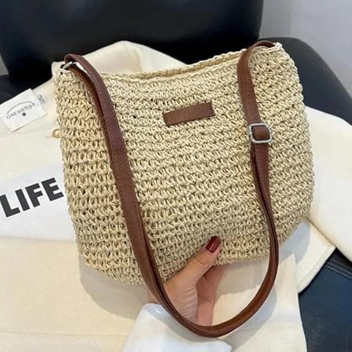 Yunzhou1230 Straw Bag for Women, Summer Straws Beach Bag with Zip & Adjustable Strap, Bohemian Weave Holiday Handbag, Straw Crossbody Bag for Travel, Crochet Handbags for Summer Holidays — view 2