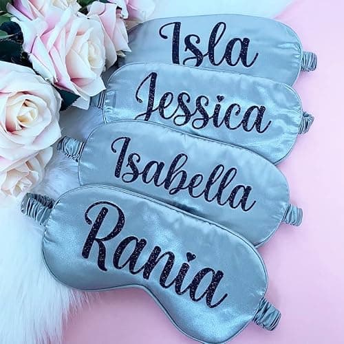 Personalised Sleep Silk Satin Eye Mask Custom Any Name Rest Sleeping Relaxing Mask Gift for Her Mothers Day Birthday Bridesmaid Hen Bridal Christmas Party Gift Favours Present — view 3