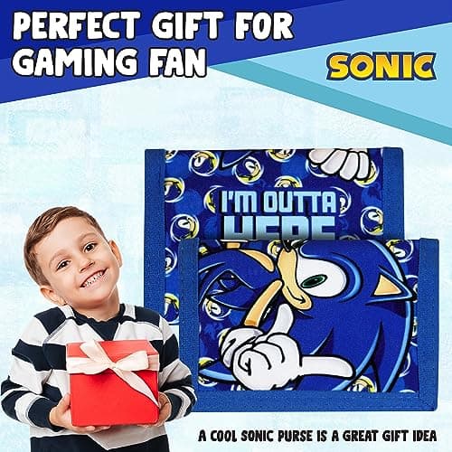 Sonic The Hedgehog Gifts Kids Wallets for Boys & Girls, Velcro Trifold Purses with Zip & Pound Coin Holder - Perfect for Childrens Wallet! — view 2