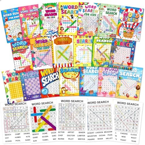 Elfew 20 Pack Word Search for Kids Ages 6-12, 280+ Large Print Word Games